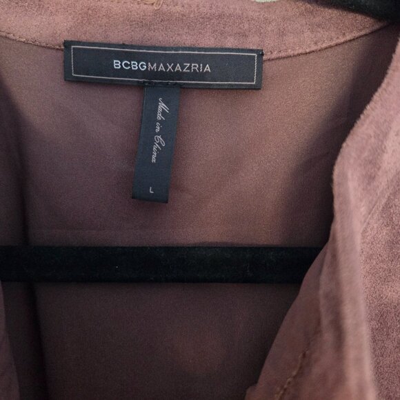 BCBG MaxAzria sleeeveless brown faux suede dress zippered with pockets. Size L - Picture 3 of 6